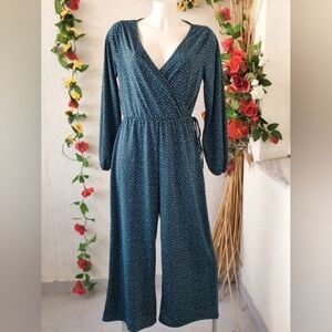 Women's Teal Polka Dot Wrap Jumpsuit